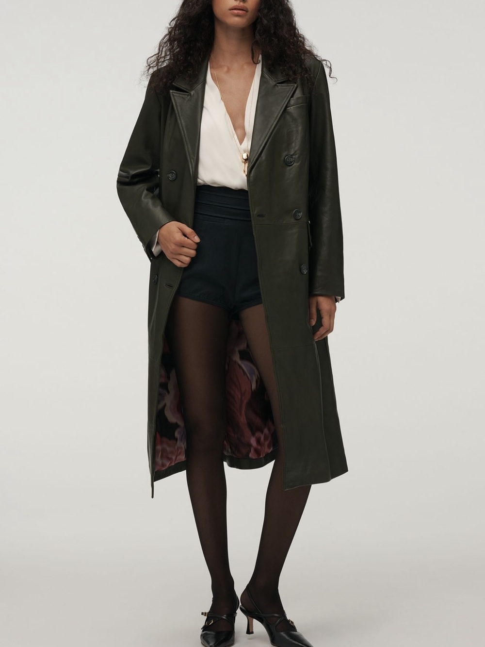 NWT $698 Anthroplogie Leather Green Trenchcoat - Picture 1 of 13